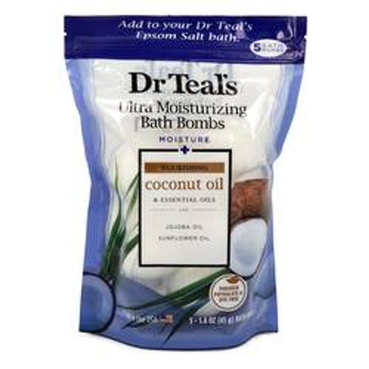 Dr Teal's Ultra Moisturizing Bath Bombs Five (5) 1.6 oz Moisture Rejuvinating Bath Bombs with Coconut oil, Essential Oils, Jojoba Oil, Sunfower Oil (Unisex) By Dr Teal's - Le Ravishe Beauty Mart